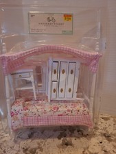 Dollhouse Miniature French Louis XVI Style Canopy Bed, Hand-Painted Pale Blue with Gilt Accents, 1:12 Scale