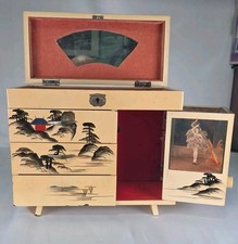 Vintage Japanese Black Lacquer Jewelry Chest with Mother of Pearl Abalone Inlay Pagoda Landscape — listing 6