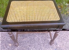 Vintage Wood Vanity Bench with Curved Back and Upholstered Tapestry Seat — listing 6