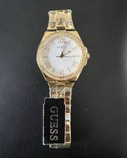 Guess Ladies' Rose Gold-Tone Crystal Faceted Dial Watch with White Silicone Strap — listing 4