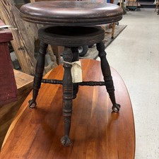 Antique Victorian Adjustable Piano Stool with Glass Ball & Claw Feet and Floral Needlepoint Seat — listing 5