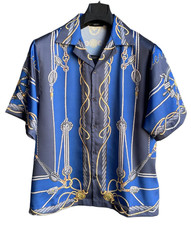Vintage Baroque Print Silk Button-Up Shirt, Red & Gold Scrollwork Versace / Gianni Versace