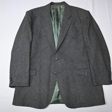 Vintage Western Style Sport Coat with Leather Yoke, Brown Twill Blazer — listing 2