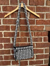 Houndstooth Print Crossbody Camera Bag with Black Faux Leather Trim