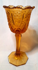 Amberina Pressed Glass Footed Goblet with Hobstar and Fan Pattern — listing 4