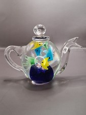 Art Glass Teapot-Shaped Aquarium Paperweight with Lampwork Fish and Millefiori — listing 3