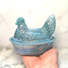 Iridescent Carnival Glass Hen on Nest Covered Dish — listing 6