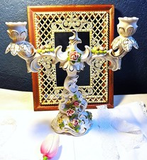 Dresden Porcelain Two-Arm Candelabra with Applied Flowers and Gilt Rococo Scrollwork — listing 6