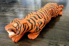 Arnel's Hand-Painted Ceramic Tiger Figurine, Orange & Black Stripes, 23" Long Crouching Pose — listing 4