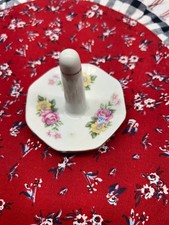 Vintage Porcelain Ring Holder with Pink Rose Floral Transfer Decoration and Gold Trim