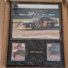 Rusty Wallace NASCAR Trading Card Plaque with Checkered Flag Desk Clock — listing 5