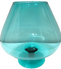 Empoli Italian Art Glass Large Balloon Goblet Vase in Teal/Peacock Blue with Optic Ribbing and Twisted Stem — listing 4