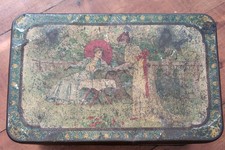 Antique Victorian/Edwardian Lithographed Tin Biscuit Box with Sailing Ship and Portrait Medallions — listing 2