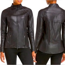Faux Leather Motorcycle Jacket with HD Shield Patch and Contrast Stitching A generic fashion brand — listing 4