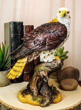 Resin Bald Eagle Figurine Landing on Tree Stump Base