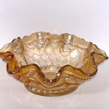 Vintage Amber Ruffled Crimped-Edge Glass Bowl — listing 3