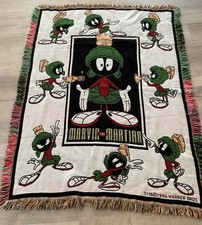 Vintage 1990s Looney Tunes Woven Tapestry Throw Blanket with Fringe — listing 4