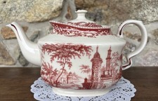 Red Transferware Teapot with Exotic Bird & Floral Pattern — listing 6
