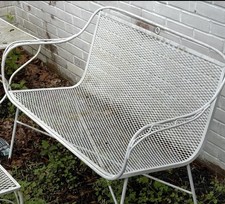 Wrought Iron Neoclassical-Style Settee Bench with Cushion and Throw Pillows — listing 3