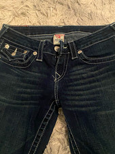 True Religion Women's Bootcut Jeans with Embellished Flap Pockets in Dark Wash 27