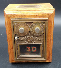 Handcrafted Wooden Coin Bank with Antique Post Office Box Door (Combination Dial Door) — listing 5