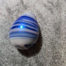 Art Glass Egg-Form Paperweight with Blue, Teal & Yellow Internal Spiral Swirl — listing 3