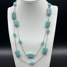 Beaded Station Necklace with Faceted Quartz, Amazonite Coin Beads & Crystal Bicone Accents — listing 5