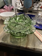 Emerald Green Molded Glass Leaf-Form Console Bowl / Centerpiece