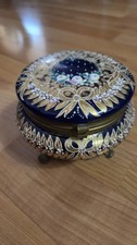 Antique Cobalt Blue & Gilt Faience Teapot with Hand-Painted Ovoid Frieze