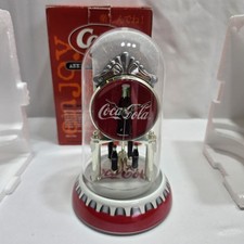 Coca-Cola Anniversary-Style Glass Dome Mantel Clock with Rotating Bottle Pendulum