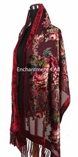 Silk Burnout Velvet Beaded Scarf/Shawl with Rhinestone Detailing — listing 6