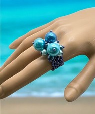 Handmade Bead-Embroidered Statement Ring with Faceted Red Rhinestone — listing 3