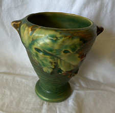 American Art Pottery Brown Molded Vase with Bird and Berry Relief (Roseville Bushberry style)