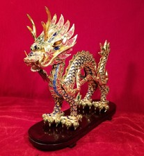 Chinese Cloisonné Enamel Hexagonal Dragon Teapot with Brass Body — listing 3