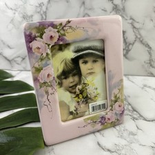 Vintage 1983 Terragrafics Hand-Crafted Ceramic Triple Opening Photo Frame with Floral Decoration — listing 6
