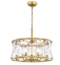 Drum Pendant Chandelier with Textured Glass Panels and Brushed Nickel Frame — listing 3