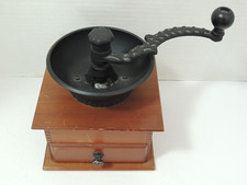 Antique Cast Iron and Wood Table-Top Coffee Grinder (Mill) with Dovetailed Drawer — listing 5