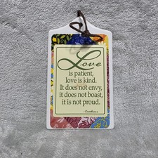 Cast Stone Scripture Sign - 1 Corinthians 13:7-8 with Pewter Heart — listing 3