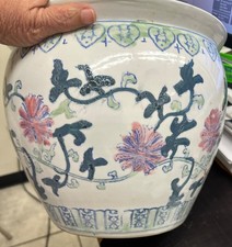 Chinese Hand-Painted Porcelain Fish Bowl Jardinière Planter with Goldfish Interior — listing 6