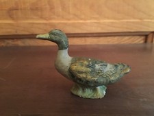 Vintage Bisque Porcelain Girl Duck Holding Teddy Bear Figurine on Miniature Wooden Chair — listing 3
