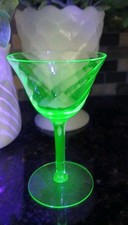Vintage Uranium Glass Cordial / Small Wine Glass, Optic Panel Bowl, 4.5" Tall — listing 2