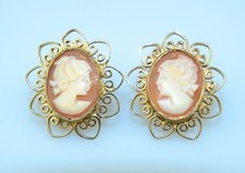 Antique Carved Shell Cameo Drop Earrings in Gilt Filigree Frames — listing 2