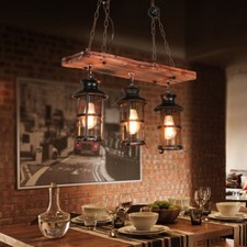 Vintage 8-Light Wood-Arm Chandelier with Amber Tulip Glass Shades — listing 3