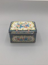 Vintage Marquetry-Style Decorative Oval Tin Box with Mosaic Inlay Pattern — listing 2