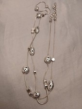 Long Beaded Station Necklace with Antiqued Gold-Tone Beads and Black Marbled Nuggets — listing 6