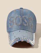 Denim Rhinestone 'BOSS' Bling Baseball Cap — listing 4