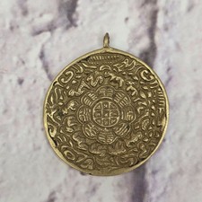 Large Tibetan/Nepalese Repoussé Brass Mandala Wall Plate with Buddha Medallions, Filigree Panels, and Inlaid Stones — listing 3