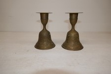 Pair of Vintage Brass Bell Candlesticks with Wide Drip Trays — listing 2