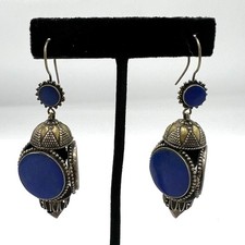Vintage Afghan Kuchi Tribal Drop Earrings with Red Coral Glass Cabochons — listing 6