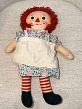 Vintage Raggedy Ann Style Cloth Rag Doll with Red Yarn Hair, Approx 20"